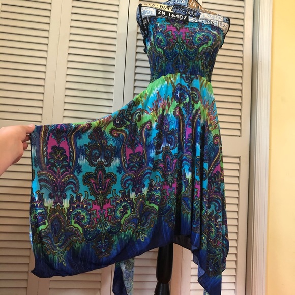 45 Dresses & Skirts - Strapless Boho Beach Hanky Hem Party Dress M - XL